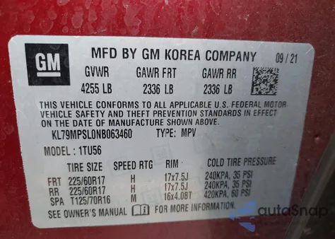 2022 Chevrolet Trailblazer Fwd Lt from USA, damaged, VIN KL79MPSL0NB063460